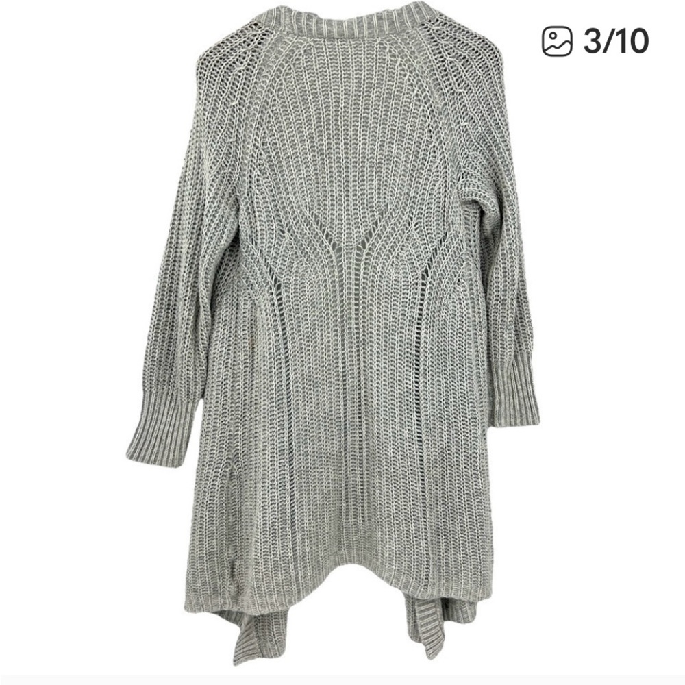 Anthro Moth Grey Open Front Chunky Knit Long Cardigan Cotton/Cashmere Blend SzS - Picture 12 of 15